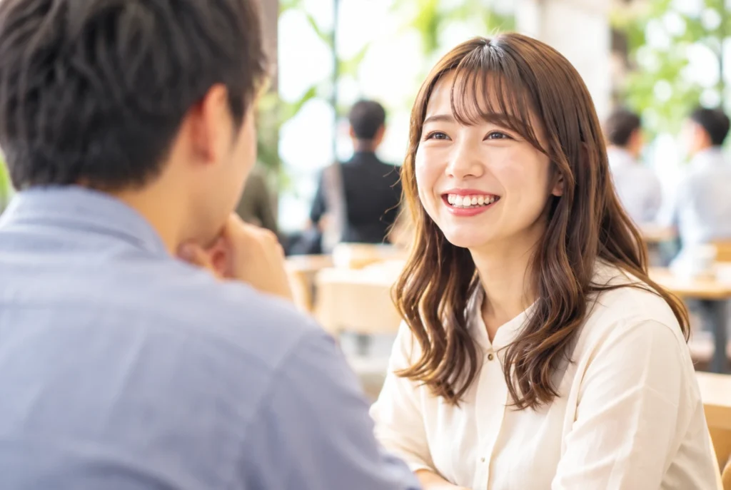 笑顔で話す女性
